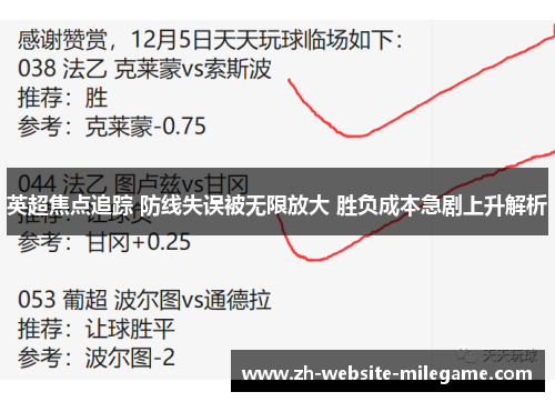 英超焦点追踪 防线失误被无限放大 胜负成本急剧上升解析 英超焦点追踪 防线失误被无限放大 胜负成本急剧上升解析