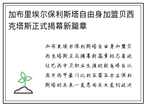 加布里埃尔保利斯塔自由身加盟贝西克塔斯正式揭幕新篇章
